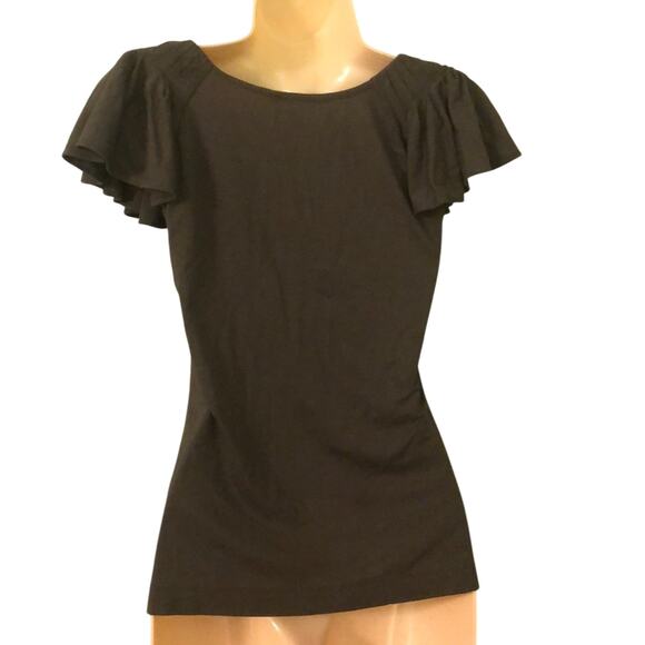 Banana Republic Flutter Sleeve Knit Top Woman Petite Size XS Pleated Neck - Picture 2 of 7